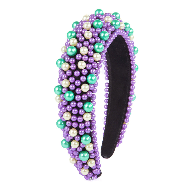 Wholesale Heavy Industry Headband Baroque Sponge Pearl Wide Brim Headband